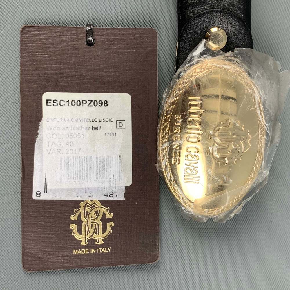 ROBERTO CAVALLI Black Gold Leather Belt - Picture 6 of 6